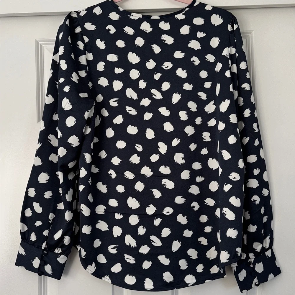 J. Crew Navy and White Splash Polka Dot Ruffle Blouse Size: M ✨ New